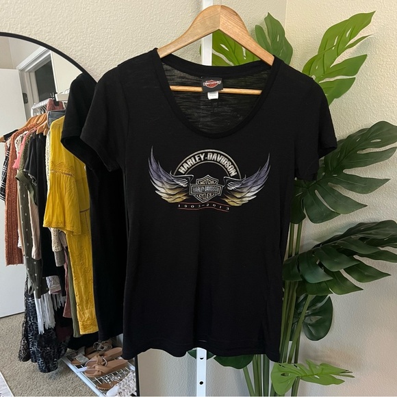 Harley-Davidson Tops - ✨ Harley-Davidson Black Wing Graphic Tee L | Vintage-Inspired Anniversary Shirt